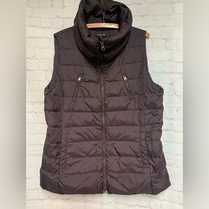 RARE Eileen Fisher Burgundy Down Puffer High Collar Vest Size L